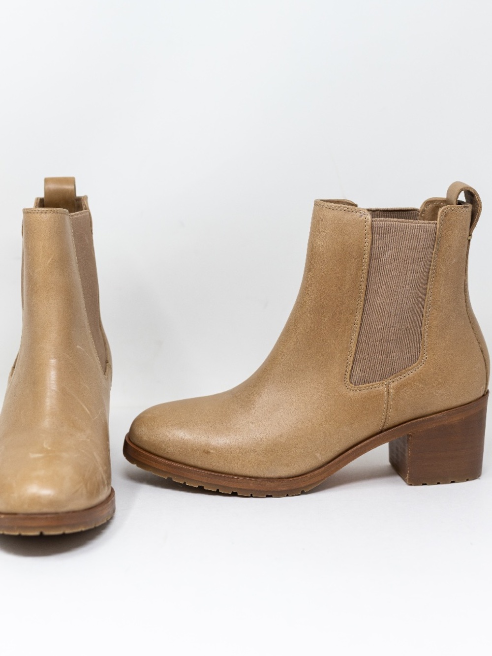 Nisolo Ana Go-To Block Heeled Pull On Genuine Leather Ankle Booties Shoes Brown
